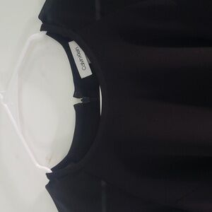 Black Calvin Klein dress with long sheer sleeves